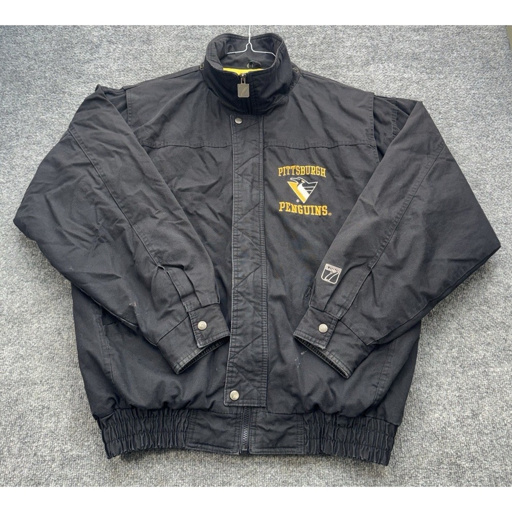 Vintage Pittsburgh Penguins Logo 7 Men's Large Black NHL Jacket Big Logo